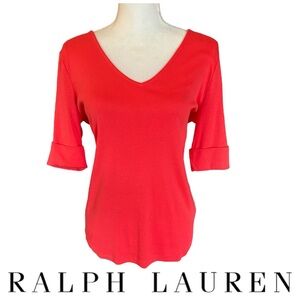 Ralph Lauren Women's Red V-Neck Top